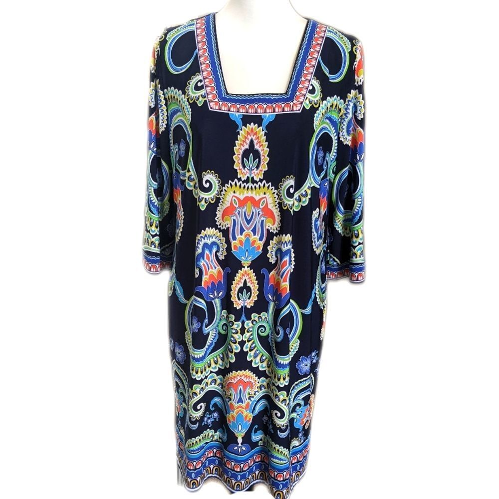 5/$55 - Laundry by Shelli Segal LA navy & colorful scroll tropical print 12